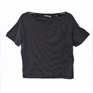 VINCE Navy & White Striped Boatneck Short Sleeve Top - Size M
